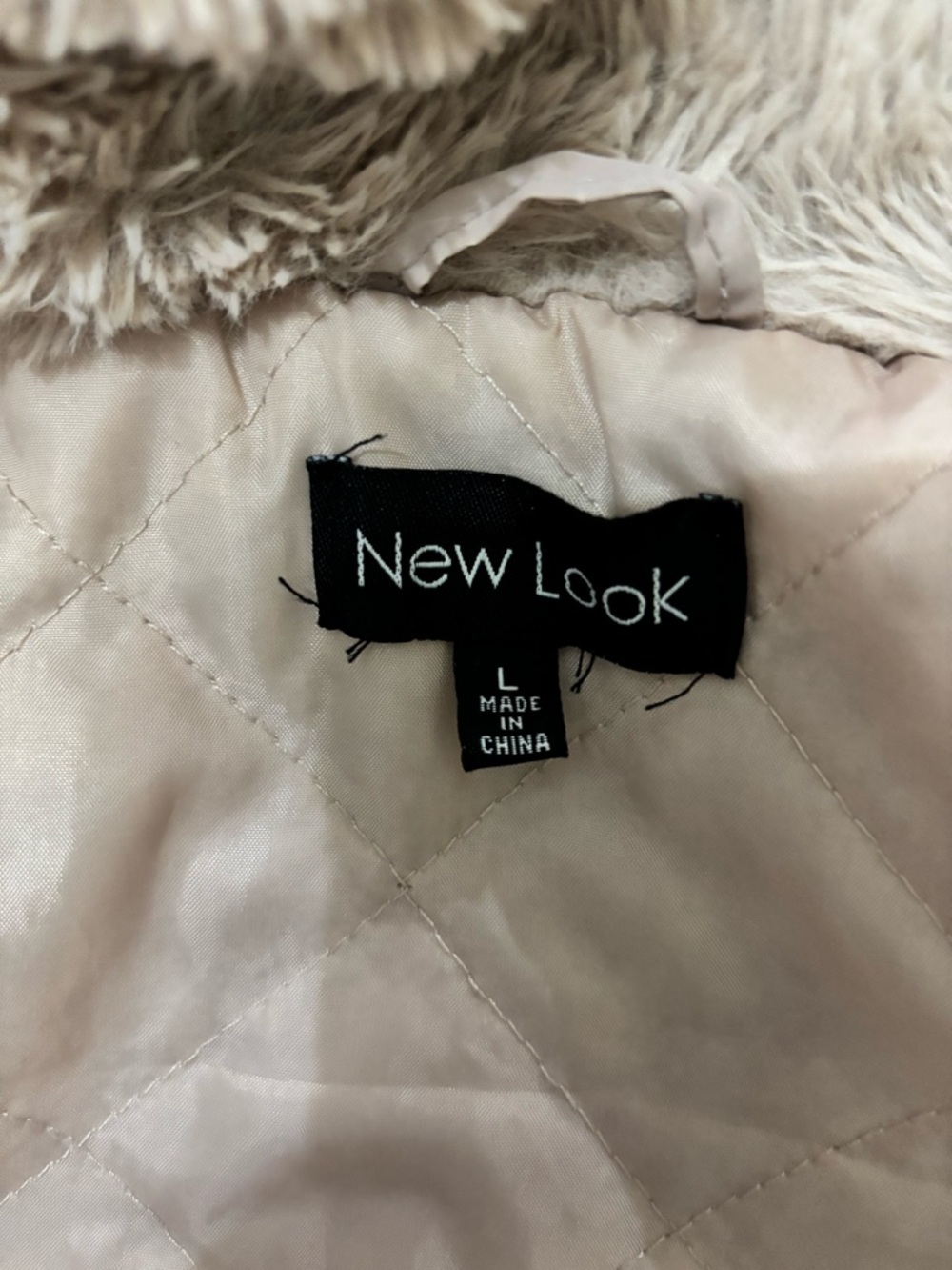 New Look Faux Fur Hood Bomber Jacket L Fits M Blush GorpCore Coat Y2K Beige - Picture 11 of 13